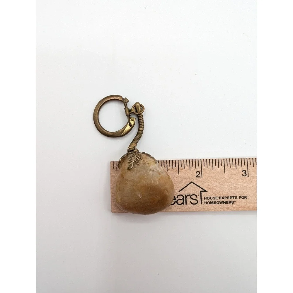 Vintage Brass Leaf‎ Filigree Natural Stone Keychain Boho Snake Chain Accessor